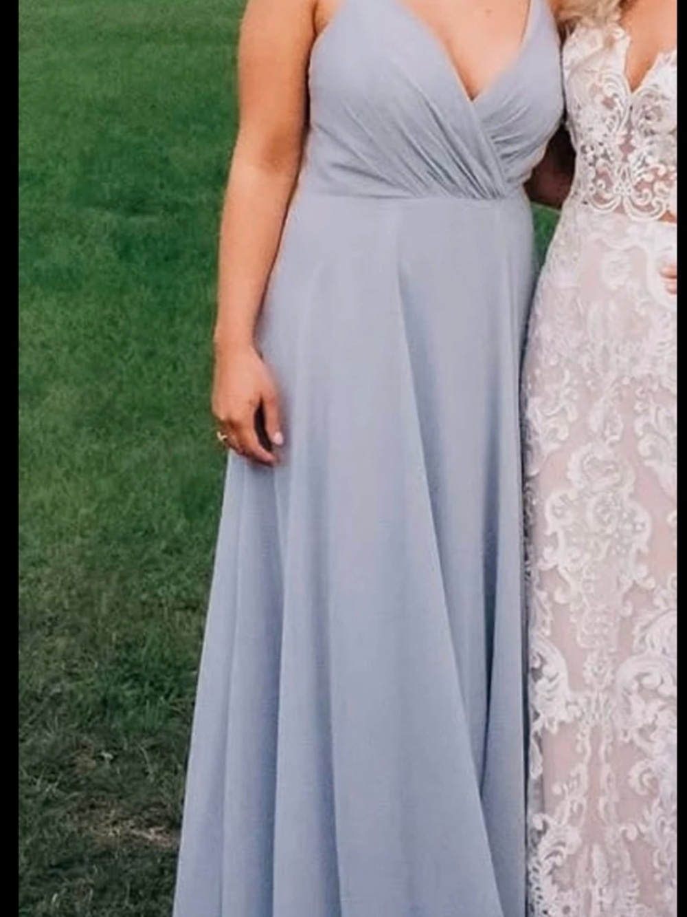 David's Bridal Dusty Blue V-Neck Sleeveless Maxi Dress